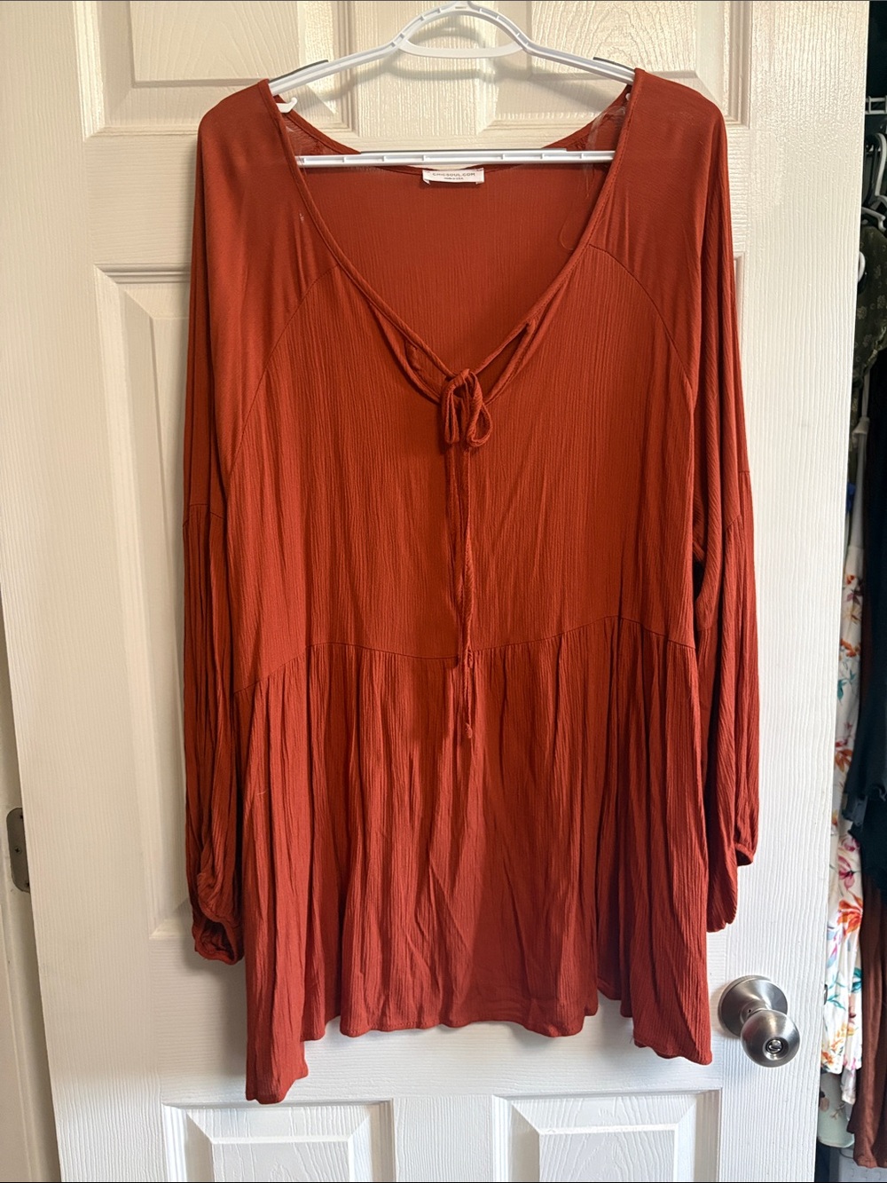 Chic Soul Rust Tie-Front Long Sleeve Tunic